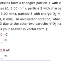 Three charged particles form a triangle