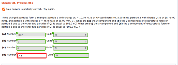 Three charged particles form a triangle