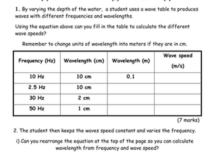 Calculating frequency wavelength and energy worksheet