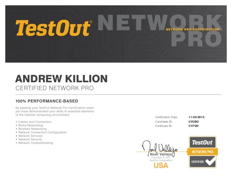 Testout network pro certification exam questions